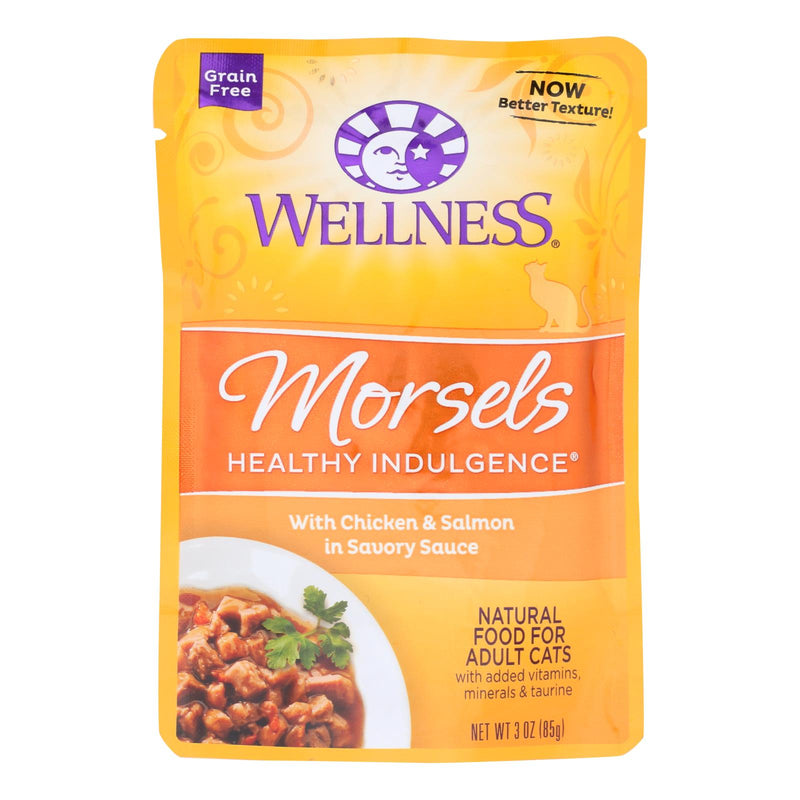 Wellness Pet Products Cat Food - Morsels With Chicken And Salmon In Savory Sauce (Pack of 24) - 3 Oz. - Cozy Farm 