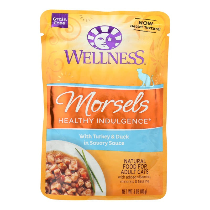 Wellness Pet Products Cat Food - Morsels With Turkey And Duck In Savory Sauce (Pack of 24) - 3 Oz. - Cozy Farm 