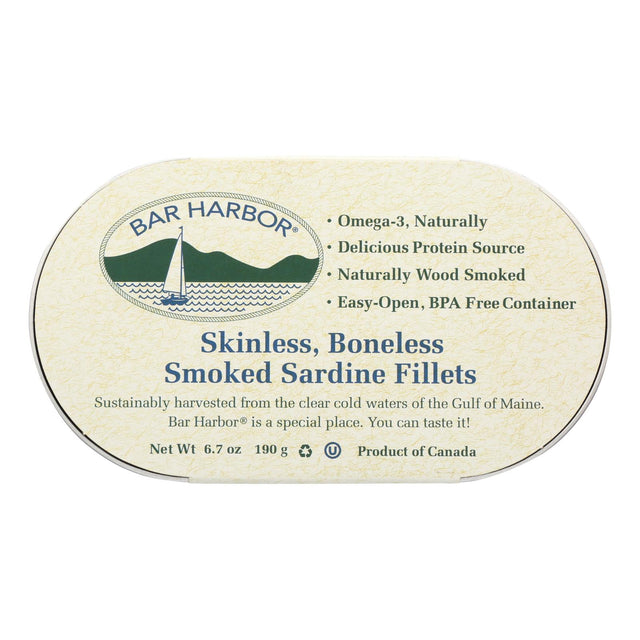 Bar Harbor Smoked, Skinless, Boneless Sardine Fillets - 6.7 Oz. (Pack of 12) - Cozy Farm 