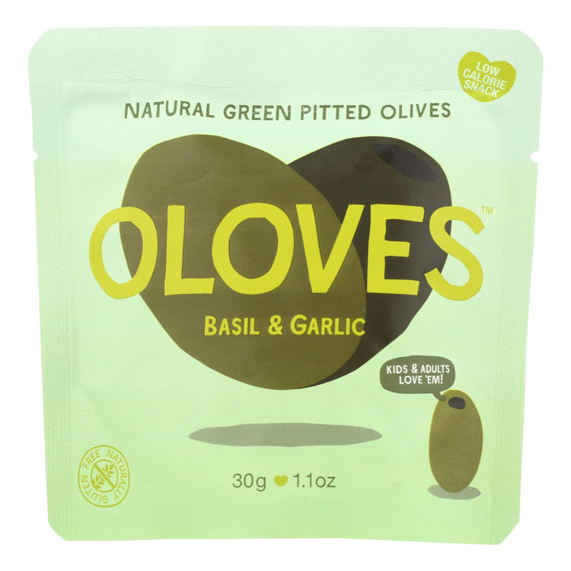 Oloves Green Pitted Olives | Basil & Garlic Flavor | 1.1 Oz. (Pack of 10) - Cozy Farm 
