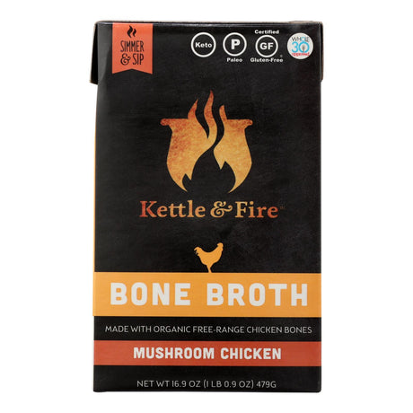 Kettle & Fire Organic Mushroom Chicken Bone Broth (6-Pack, 16.9 Oz. Each) - Cozy Farm 