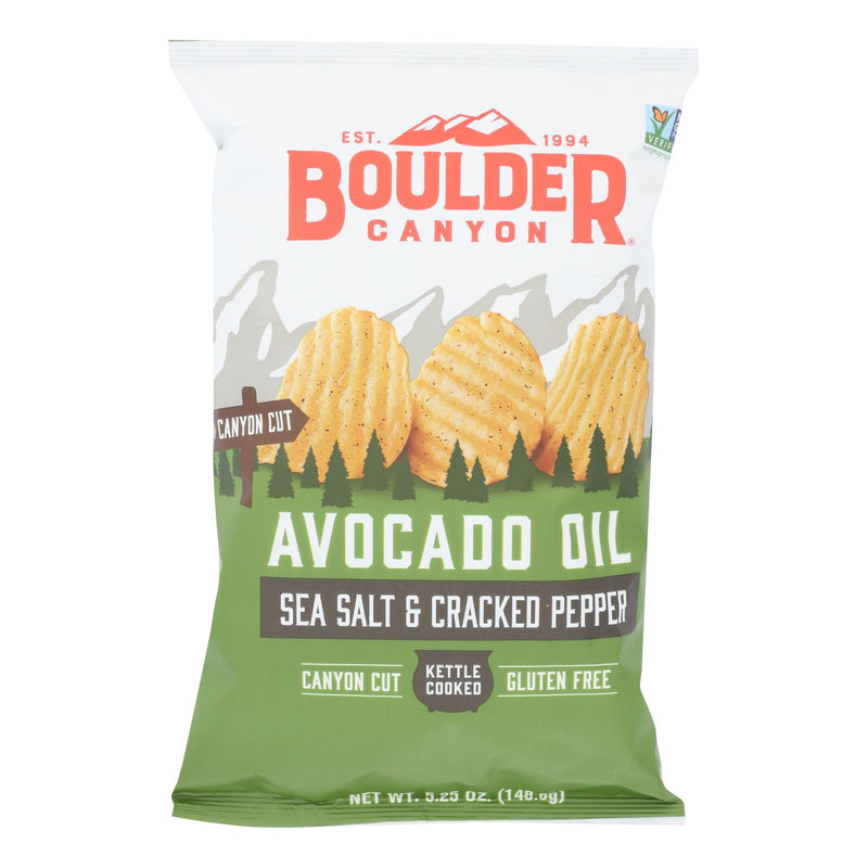 Boulder Canyon Avocado Oil Canyon Cut Potato Chips - Sea Salt and Cracked Pepper (Pack of 12 - 5.25 Oz) - Cozy Farm 