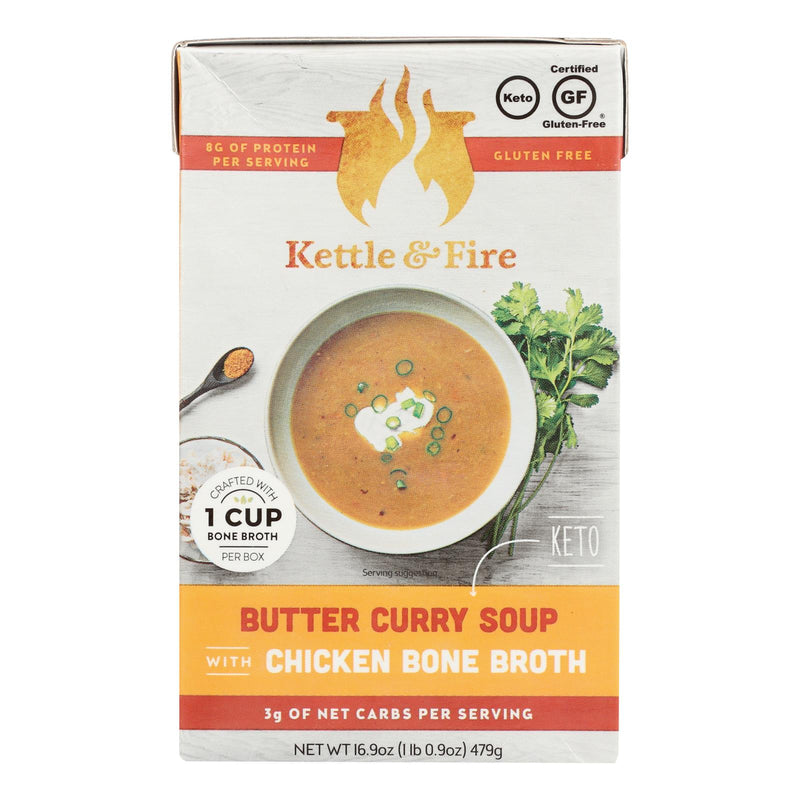 Kettle and Fire Keto Soup Butter Curry/Chicken Bone Broth (Pack of 6) - 16.9 Oz. - Cozy Farm 