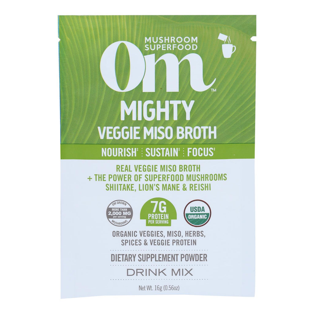 Om Mushroom Superfood Mighty Veggie Miso Broth 7g Protein Powder, Single Serve, 10 Count - Cozy Farm 
