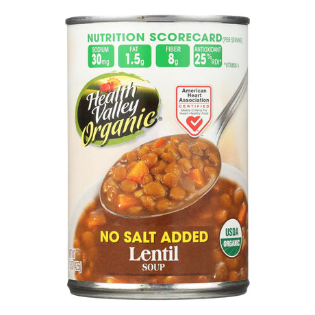 Health Valley Organic Lentil Soup, Pack of 12 - 15 Oz. Cans, No Salt Added - Cozy Farm 
