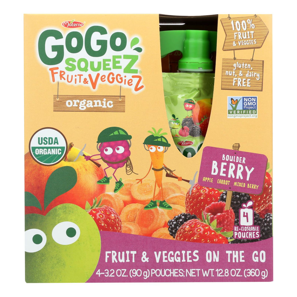 Organic Fruit & Veggiez On The Go (Pack of 12) - Gogo Squeez Bolder Berry, 4/3.2 Oz. - Cozy Farm 