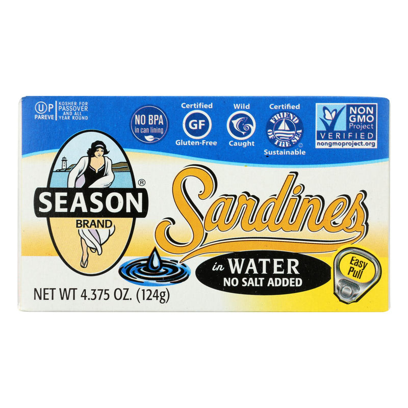 Season Brand Sardines In Water - No Salt Added, 4.375 Oz. (12/Case) - Cozy Farm 