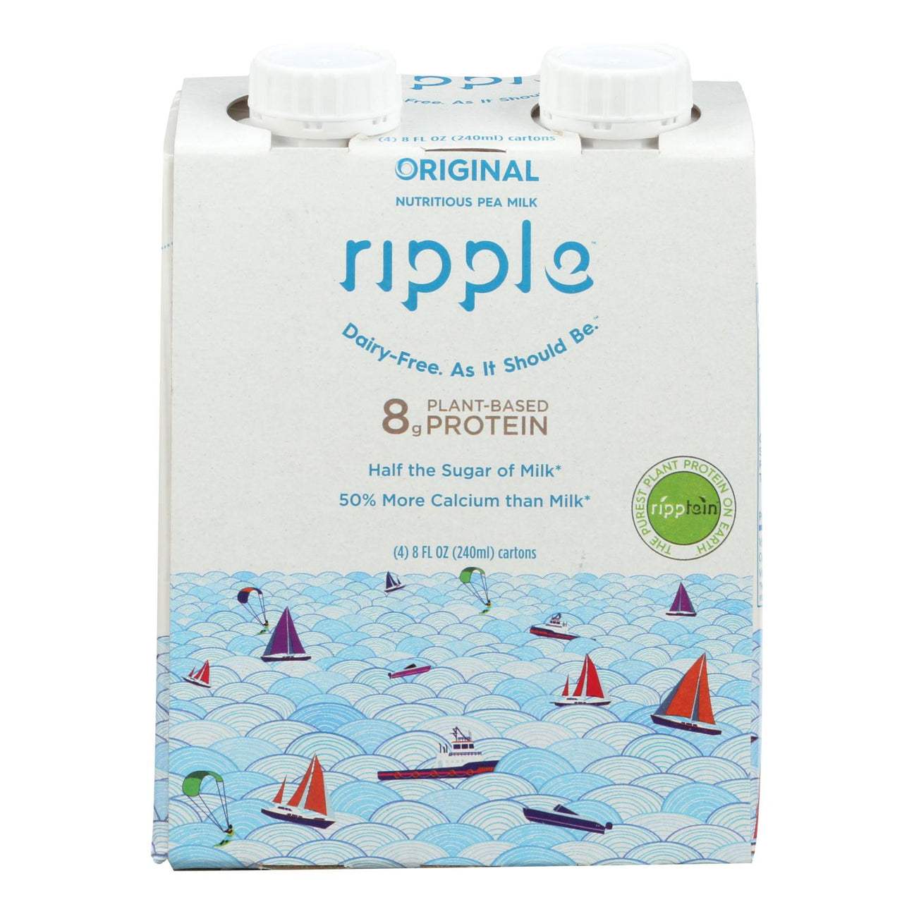 Ripple Plant-Based Original Pea Protein Aseptic Milk (Pack of 4 - 8 Fl Oz. each) - Cozy Farm 