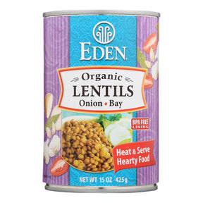 Organic Eden Lentils with Onion, Bay Leaf, and Black Pepper - 15 Oz. (Pack of 12) - Cozy Farm 