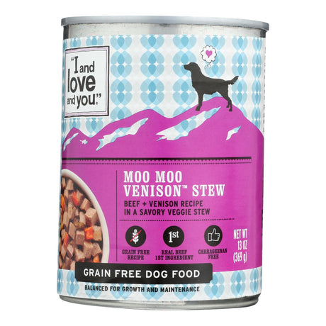 I and Love and You Dog Canned Food MooMoo Venison Stew, 13 Oz. (Pack of 12) - Cozy Farm 