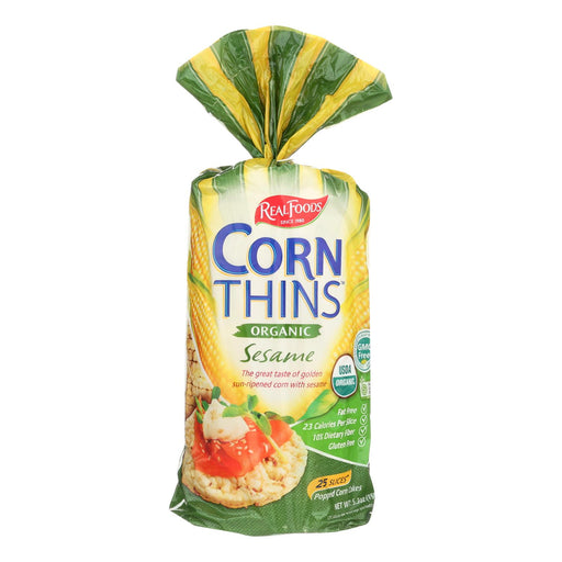 Real Foods Organic Corn Thins (Pack of 6) - Sesame - 5.3 Oz. - Cozy Farm 