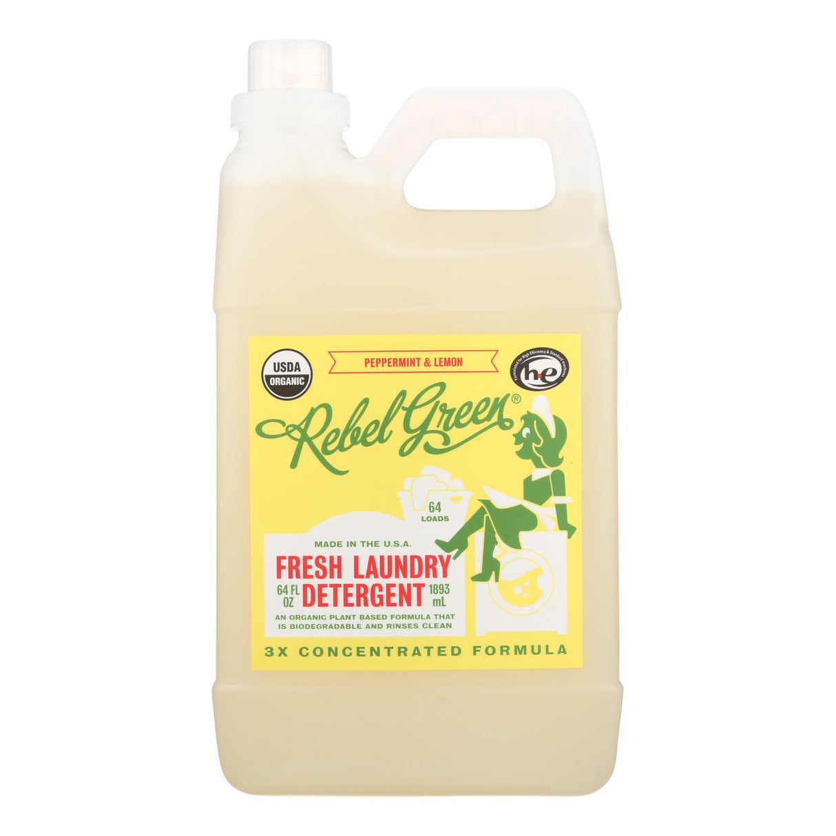 Rebel Green Organic Laundry Detergent - Peppermint and Lemon, Pack of 4, 64 Fl Oz Each - Cozy Farm 