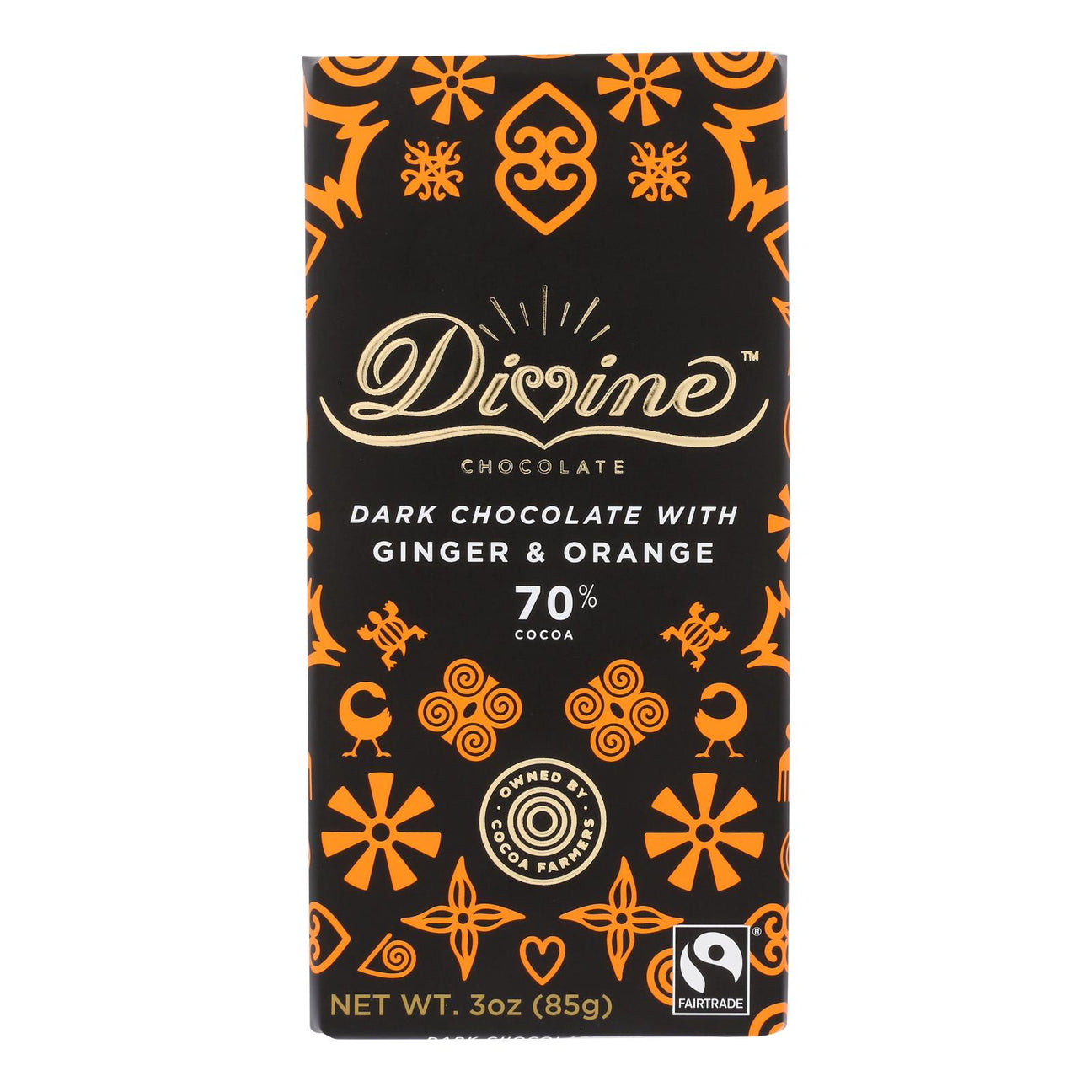 Divine - Bar Dark Chocolate 70% Gng/orng - Case Of 12 - 3 Oz - Cozy Farm 