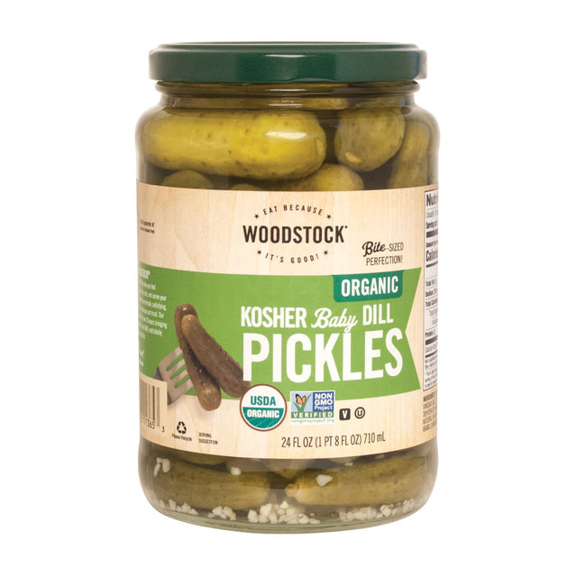 Woodstock Organic Kosher Baby Dill Pickles (Pack of 6 - 24 oz.) - Cozy Farm 