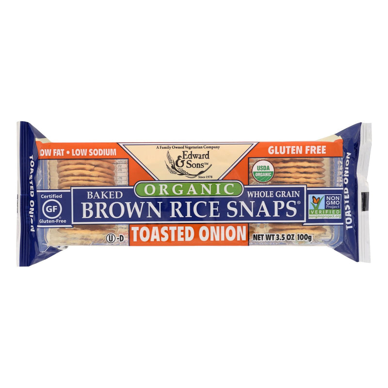 Edward and Sons Toasted Onion Brown Rice Snaps, 12 - 3.5 Oz. Packs - Cozy Farm 