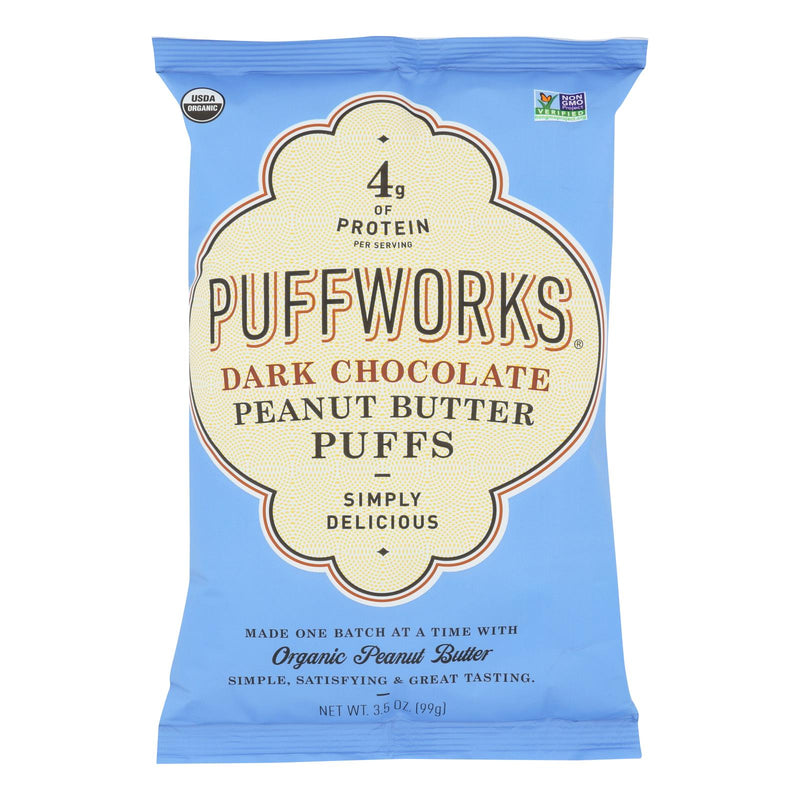 Puffworks Gluten Free Dark Chocolate Peanut Butter Bites - 8 Pack, 3.5 Oz. Each, 0.9 Degrees Temperature - Cozy Farm 