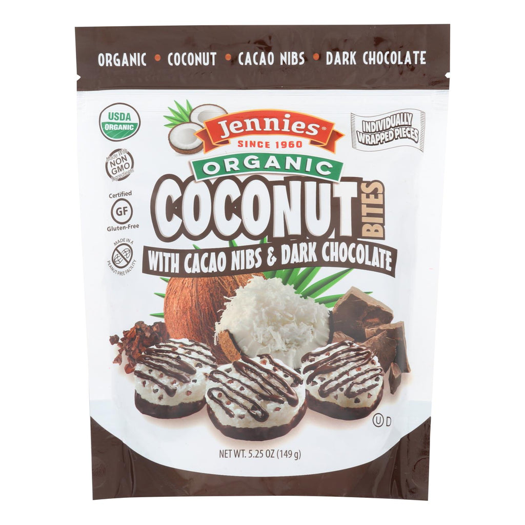 Jennies Organic Coconut Bites with Cacao Chocolate (Pack of 6 - 5.25 Oz.) - Cozy Farm 