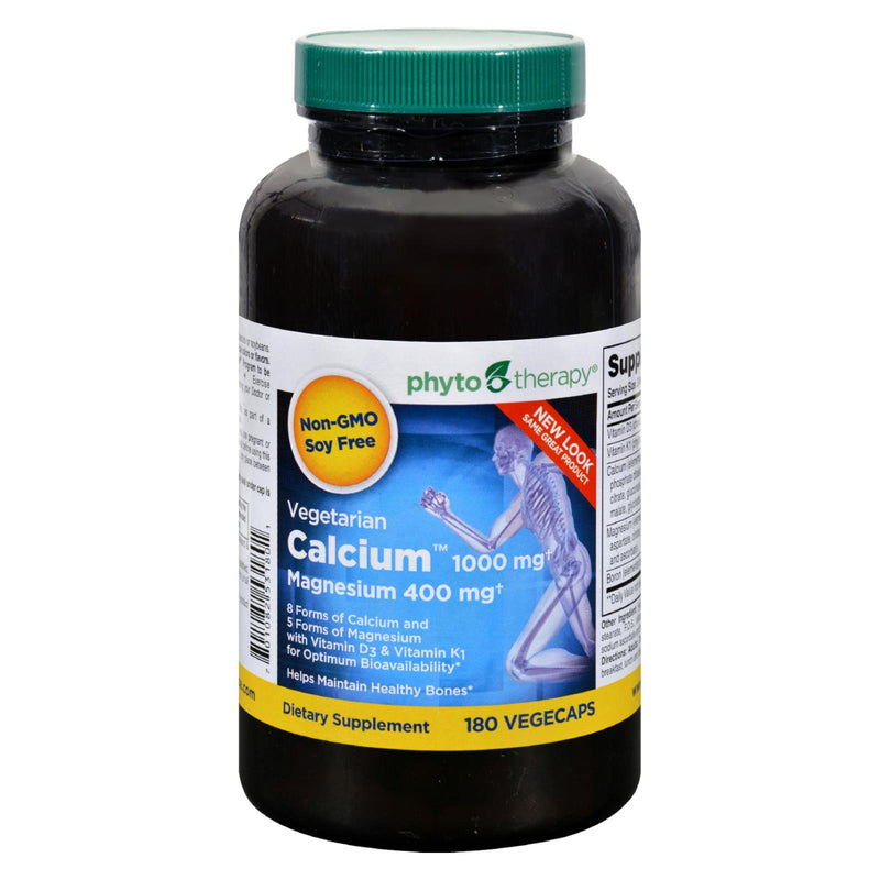 Phyto-Therapy Vegetarian Calcium + Magnesium, 180 Capsules - Cozy Farm 