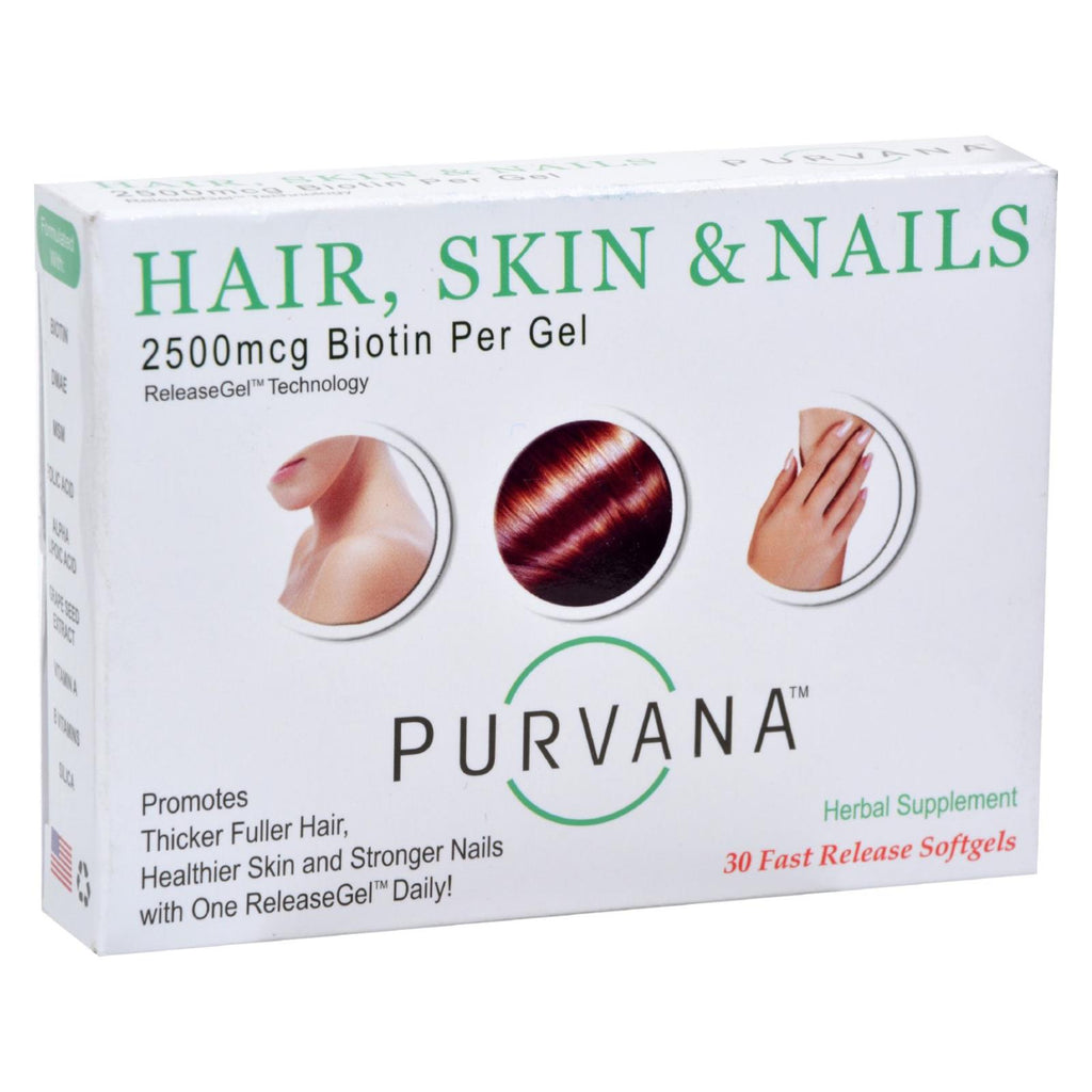 Purvana Hair Skin Nails - 2500 Mcg (Pack of 30 Softgels) - Cozy Farm 