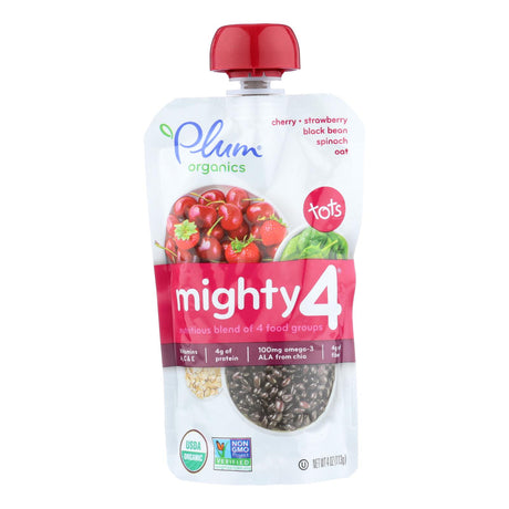 Plum Organics Mighty 4 Blends Tots (Pack of 6) - Cherry Strawberry Black Bean Spinach and Oat, 4 Oz. - Cozy Farm 