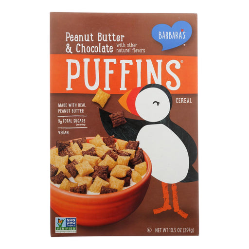 Barbara's Bakery - Puffins Cereal - Peanut Butter And Chocolate - Case Of 12 - 10.5 Oz. - Cozy Farm 