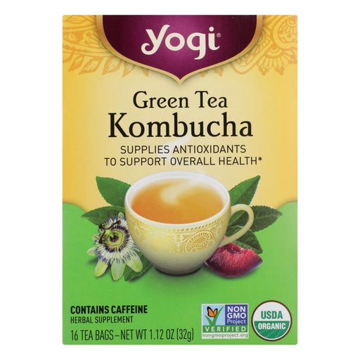 Yogi Refreshing Green Tea Kombucha - Vibrant Flavor, 16 Tea Bags (Pack of 6) - Cozy Farm 