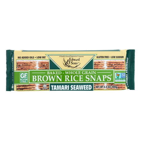 Edward And Sons Brown Rice Snaps - Tamari Seaweed 12-Pack - 3.5 Oz. - Cozy Farm 