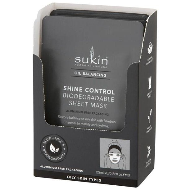 Sukin Shine Control Sheet Mask (Pack of 6) 0.85 Fl Oz - Cozy Farm 