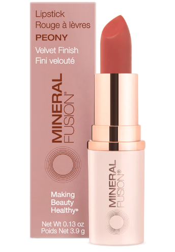 Mineral Fusion Lipstick - Peony Velvet Finish, Hydrating, Long Lasting, .137 Oz - Cozy Farm 