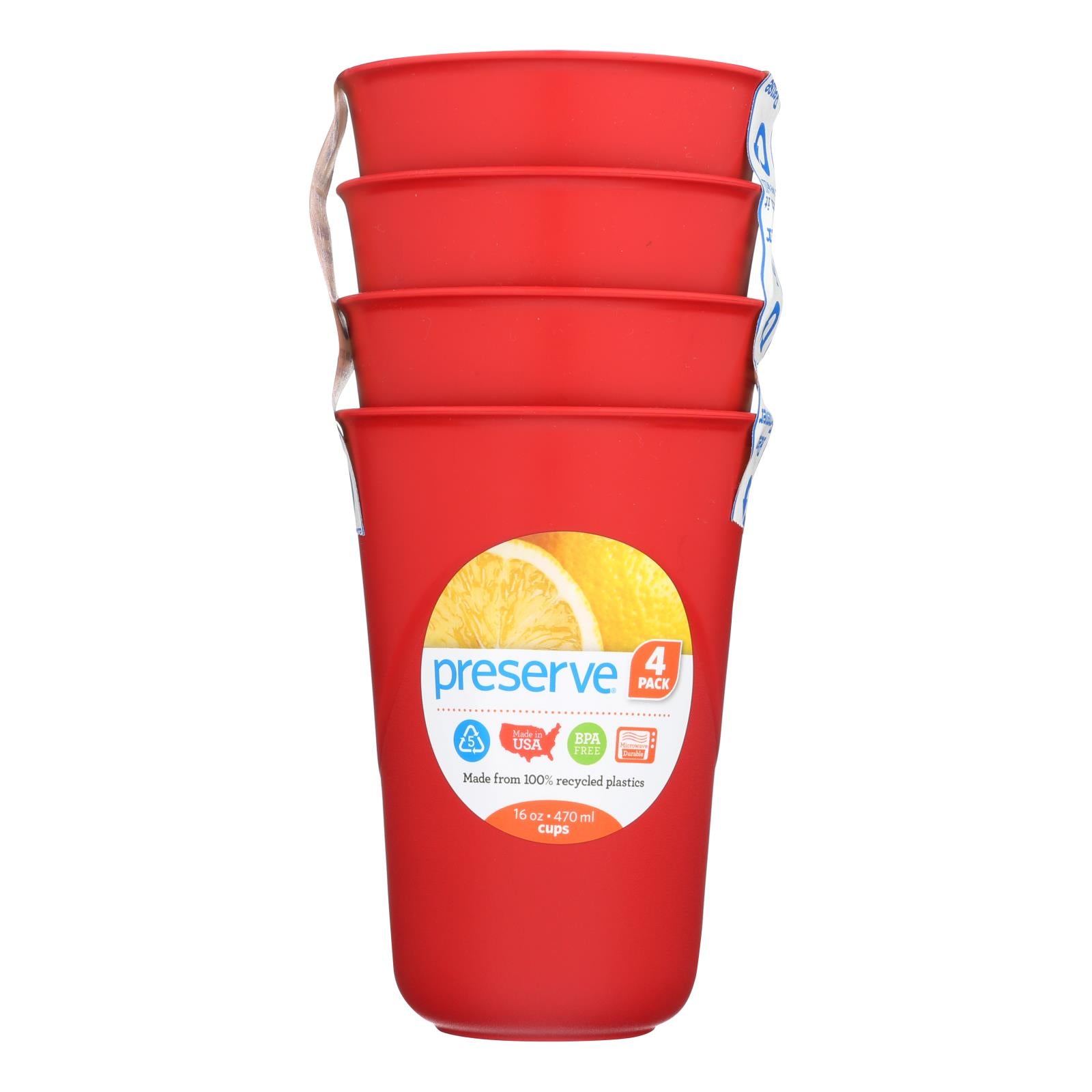 Preserve Everyday BPA Free 16 ounce Cups Made from Recycled Plastic in the USA, Bulk Set of 32, Pepper Red