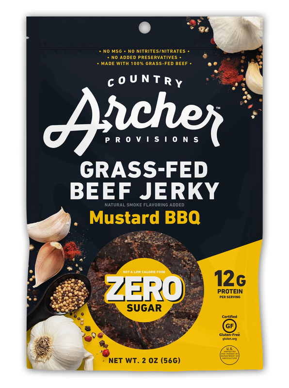 Country Archer Zero Calorie Beef Jerky Mustard BBQ (Pack of 12-2oz) - Cozy Farm 