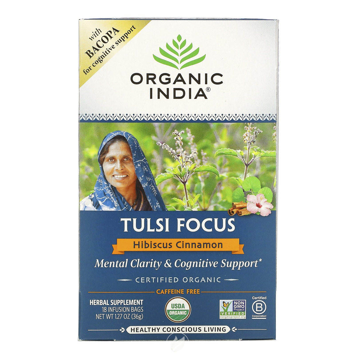 Organic India Focus Tulsi Raspberry Lemon Tea Bags (Pack of 6-18 Ct) - Cozy Farm 