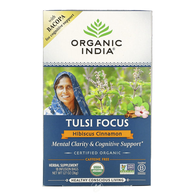 Organic India Focus Tulsi Raspberry Lemon Tea Bags (Pack of 6-18 Ct) - Cozy Farm 