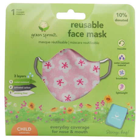 Reusable Cotton Child Face Mask Pink - Green Sprouts - Cozy Farm 