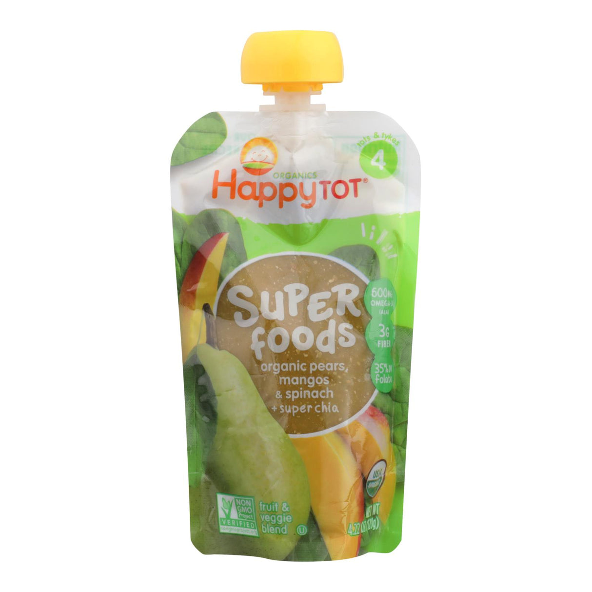 Organic Happy Baby Happytot Superfoods Spinach, Mango & Pear (Pack of 16 - 4.22 Oz) - Cozy Farm 