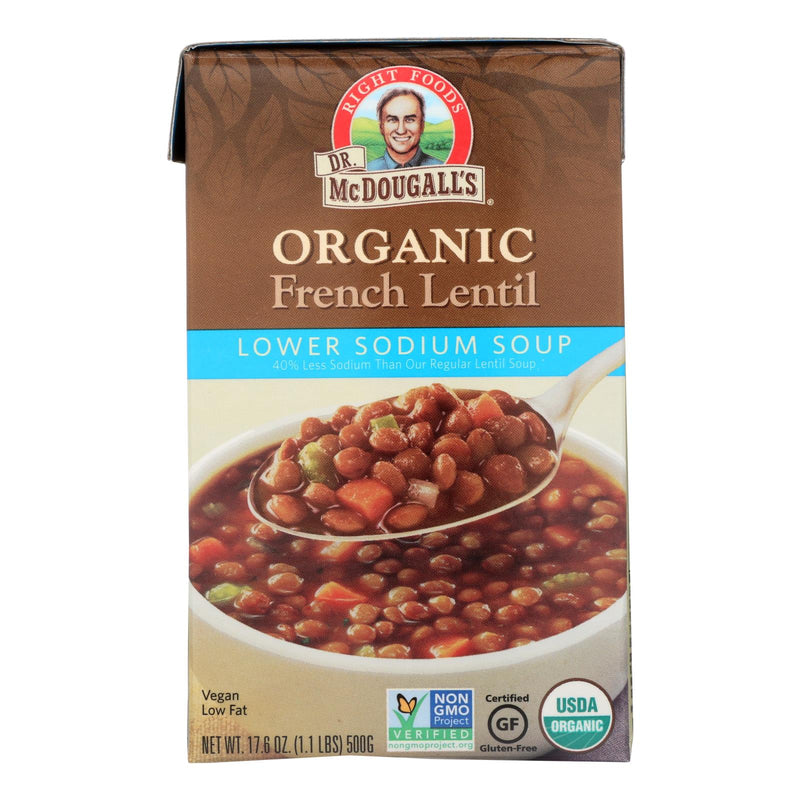 Dr. McDougall's Organic French Lentil Soup, Lower Sodium, 12 Pack, 17.6 Oz. Cans - Cozy Farm 