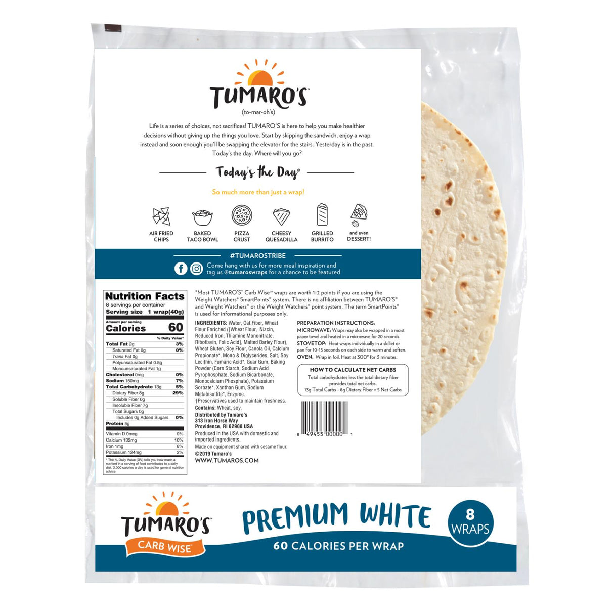 Tumaro's 8-Inch Premium White Carb-Wise Wraps, Six 8-Count Packs - Cozy Farm 