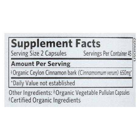 Organic India Organic Cinnamon Vcaps - 90 Count Herbal Supplement - Cozy Farm 