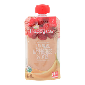 Happy Baby Clearly Crafted Bananas, Raspberries and Oats - 16 Packets (4 Oz. Each) - Cozy Farm 