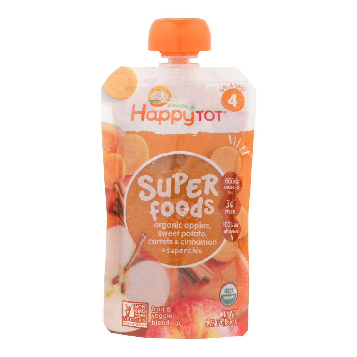 Happy Baby Happytot Organic Superfoods Sweet Potato, Apple, Carrot, and Cinnamon (Pack of 16 - 4.22 Oz) - Cozy Farm 