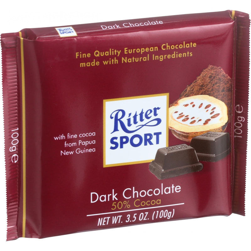 Ritter Sport Chocolate Bar - Bittersweet Chocolate - 50 Percent Cocoa - 3.5 Oz Bars - Case Of 12 - Cozy Farm 