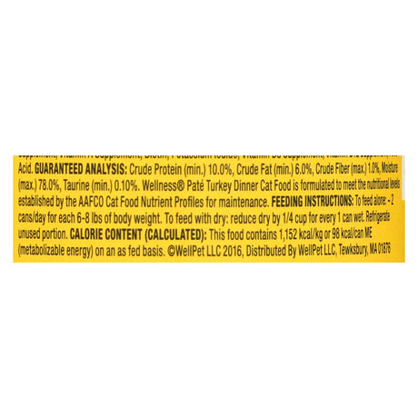Wellness Pet Products Cat Food Turkey Recipe (Pack of 24) - 3 Oz. - Cozy Farm 