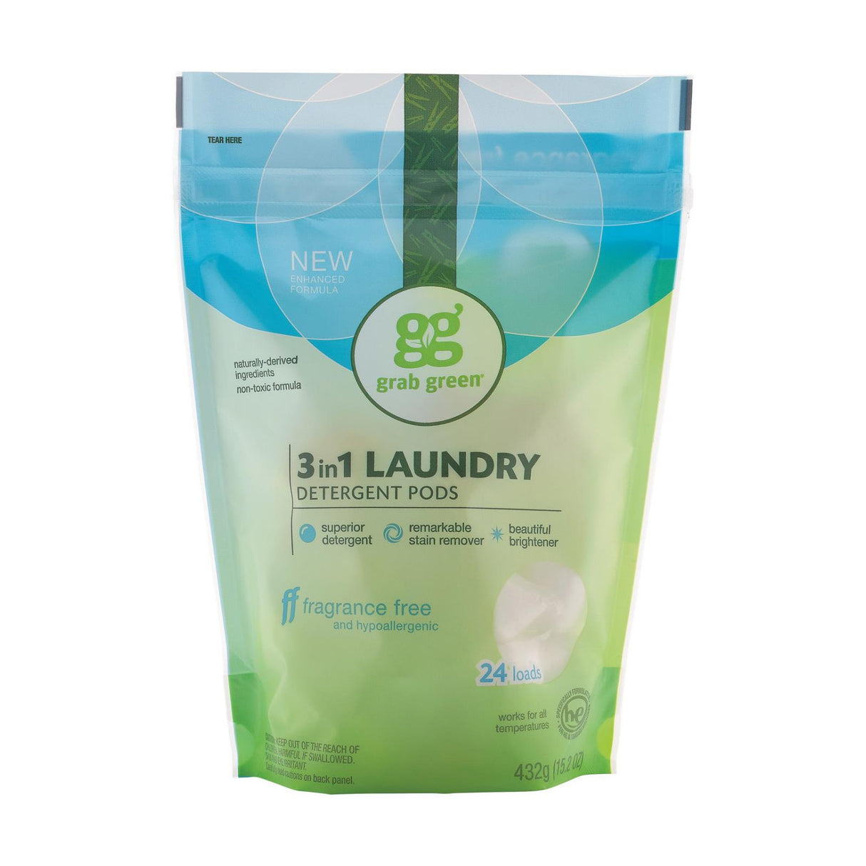 Grab Green Fragrance-Free Laundry Detergent - Mega-Pack of Six - 24 Count - Cozy Farm 