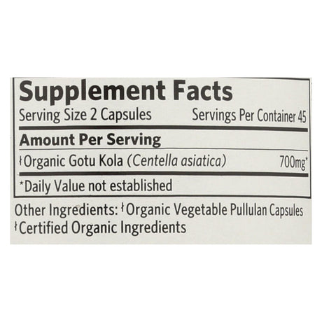 Organic India Gotu Kola Wellness Supplements - 90 Count - Cozy Farm 