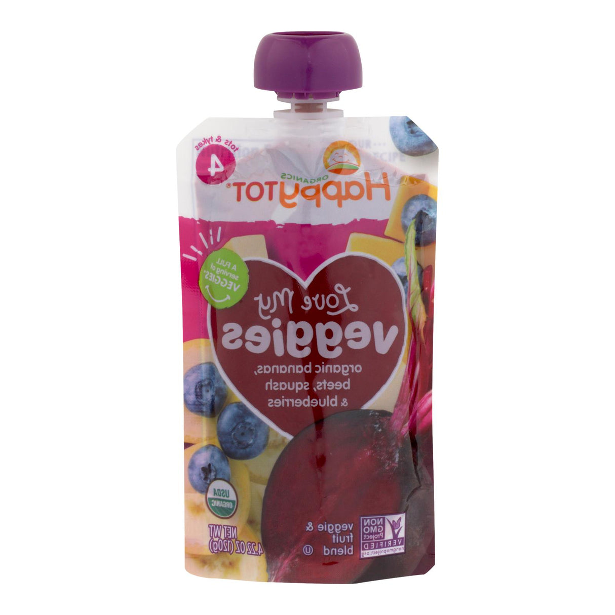 Happy Tot Toddler Food - Organic Love My Veggies (Pack of 16) - Banana Beet Squash and Blueberry 4.22 Oz - Cozy Farm 