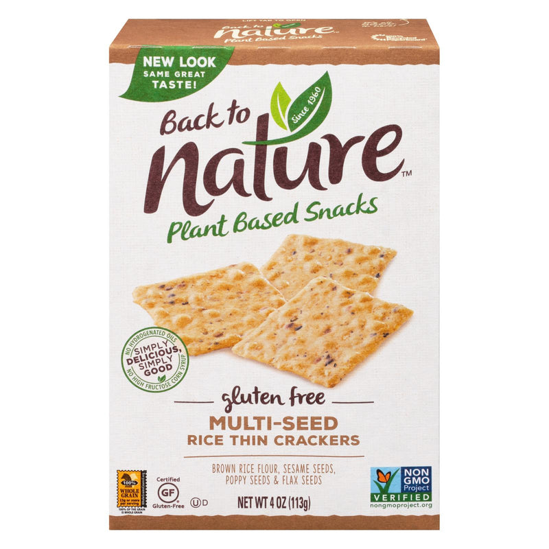 Back To Nature Multi Seed Rice Thin Crackers, Brown Rice with Sesame, Poppy and Flax Seeds (Pack of 12 - 4 Oz. Each) - Cozy Farm 