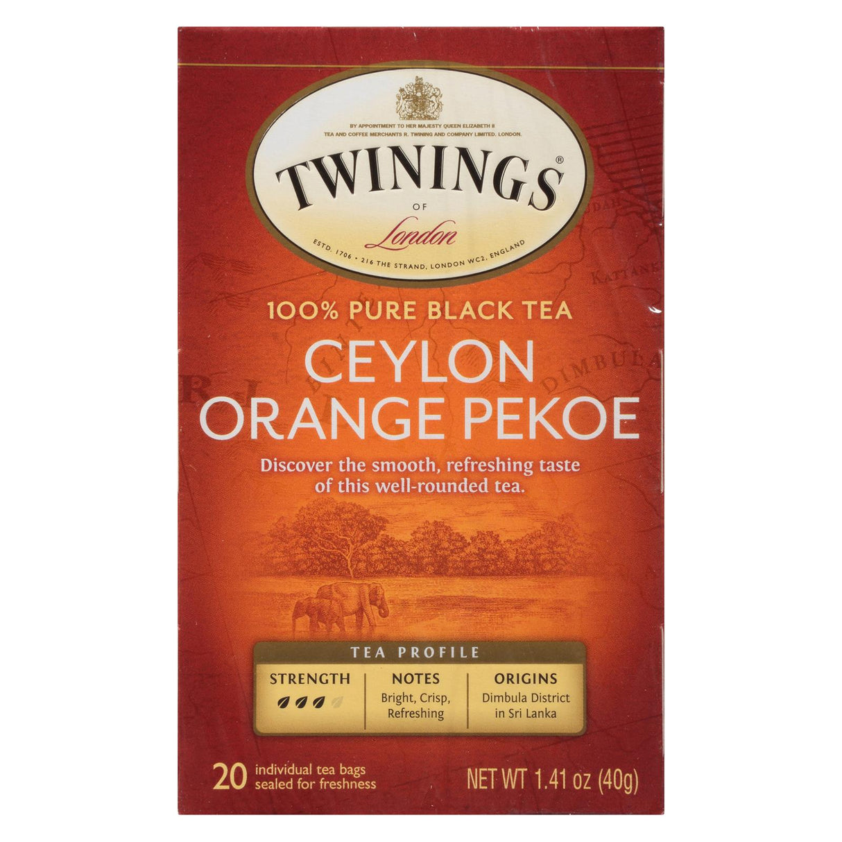 Twinings Black Tea Ceylon Orange Pekoe 20 Tea Bags (Pack of 6) - Cozy Farm 