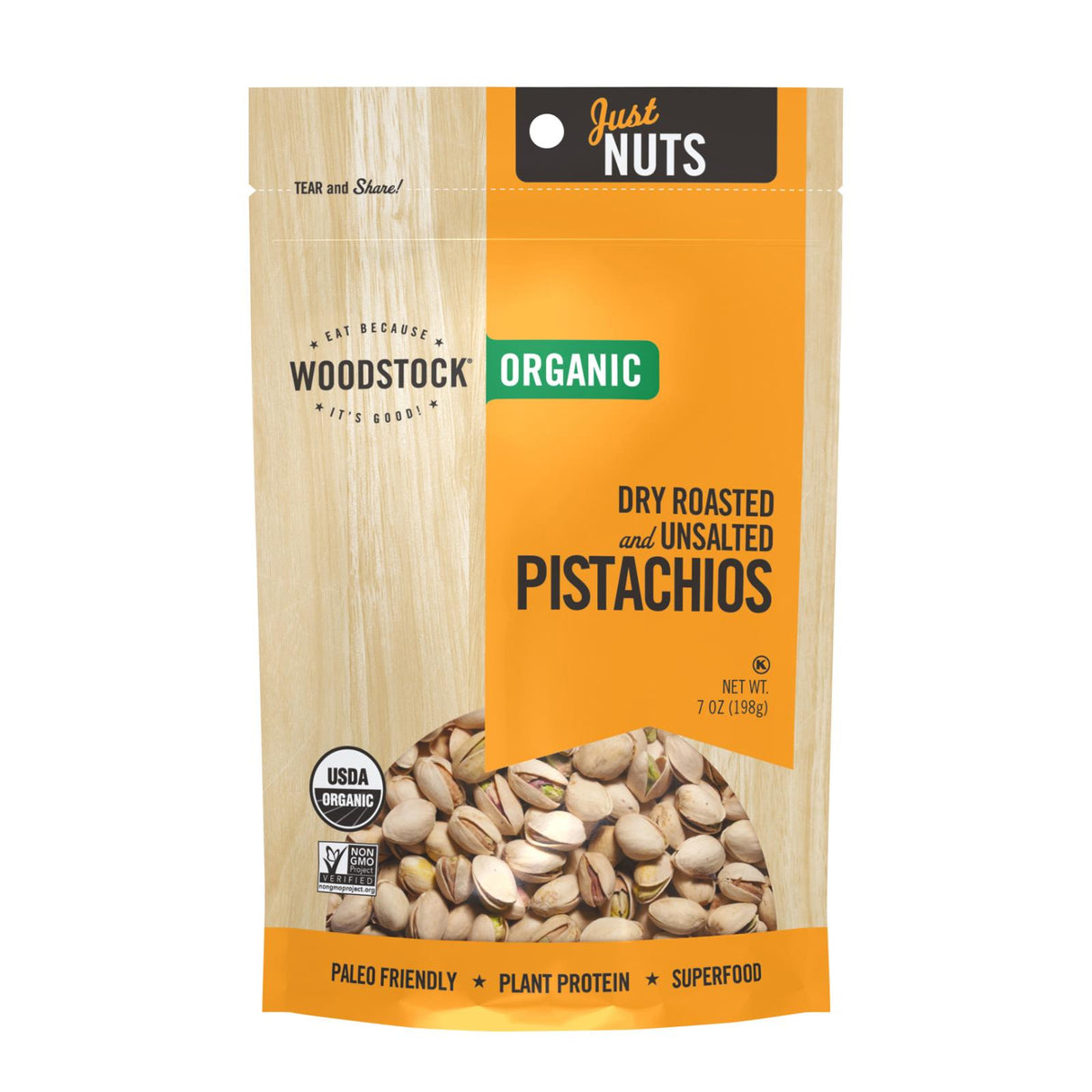 Woodstock Organic Dry Roasted Unsalted Pistachios, 8 x 7 Oz. Packs - Cozy Farm 