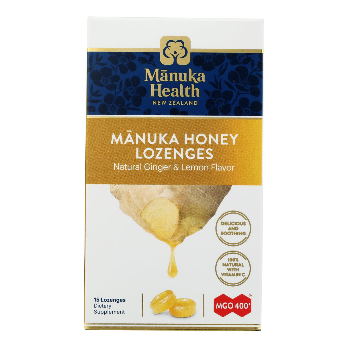 Manuka Health MGO 400+ Manuka Honey Lozenges with Lemon and Ginger (15-Pack) - Cozy Farm 