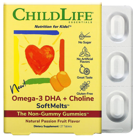 ChildLife Essentials DHA+Choline Omega-3 SoftMelts for Brain & Eye Health (27 Tablets) - Cozy Farm 